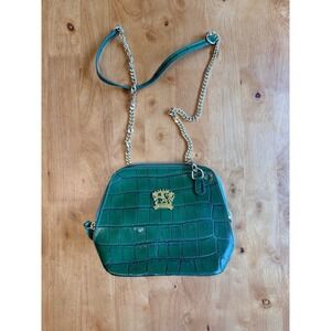 Pratesi Firenze Green Croc Embossed Leather Crossbody Bag Made in Italy